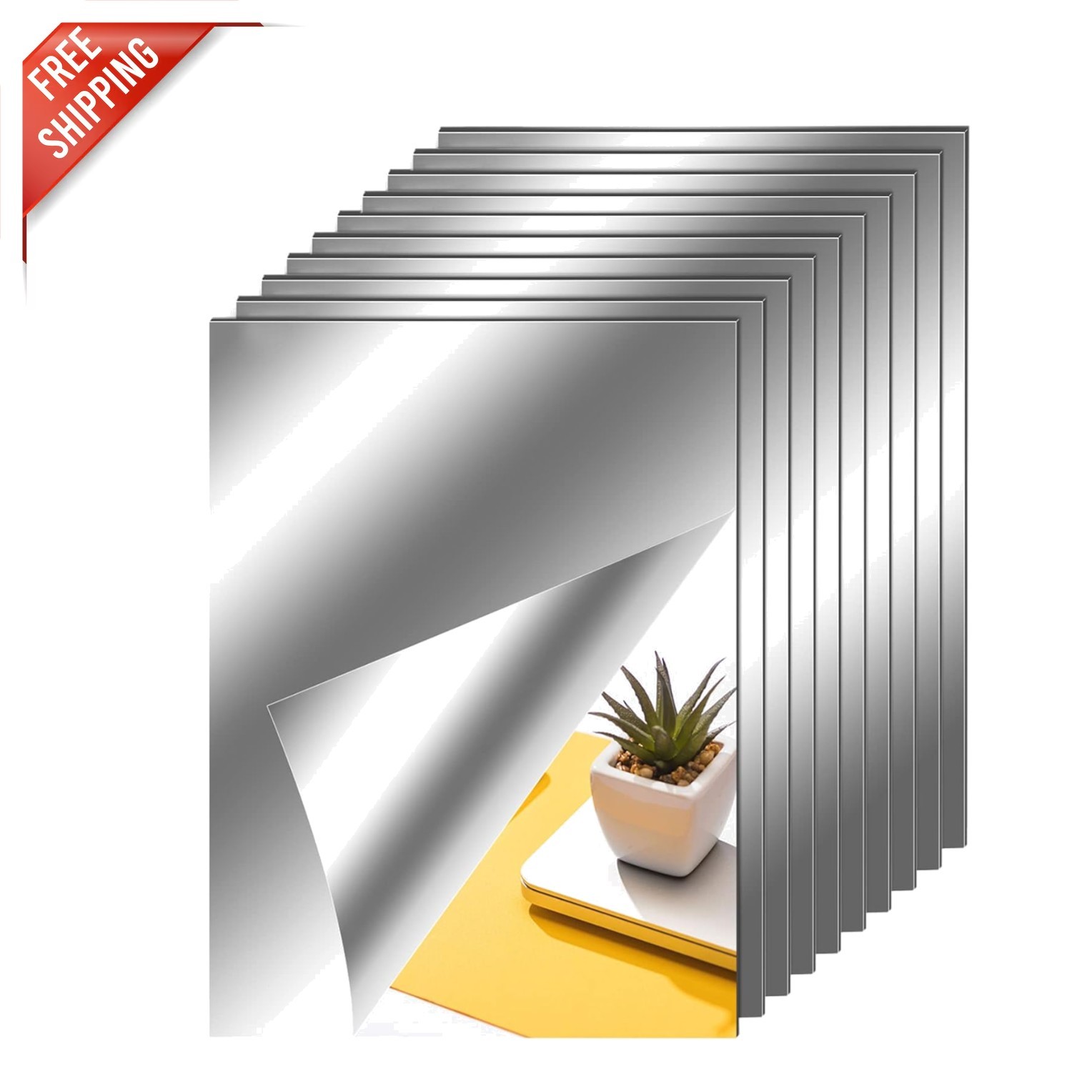 Stylish Wall Decor: 10 Non-Glass Mirror Sheets, 9×13 Inches for Easy Application