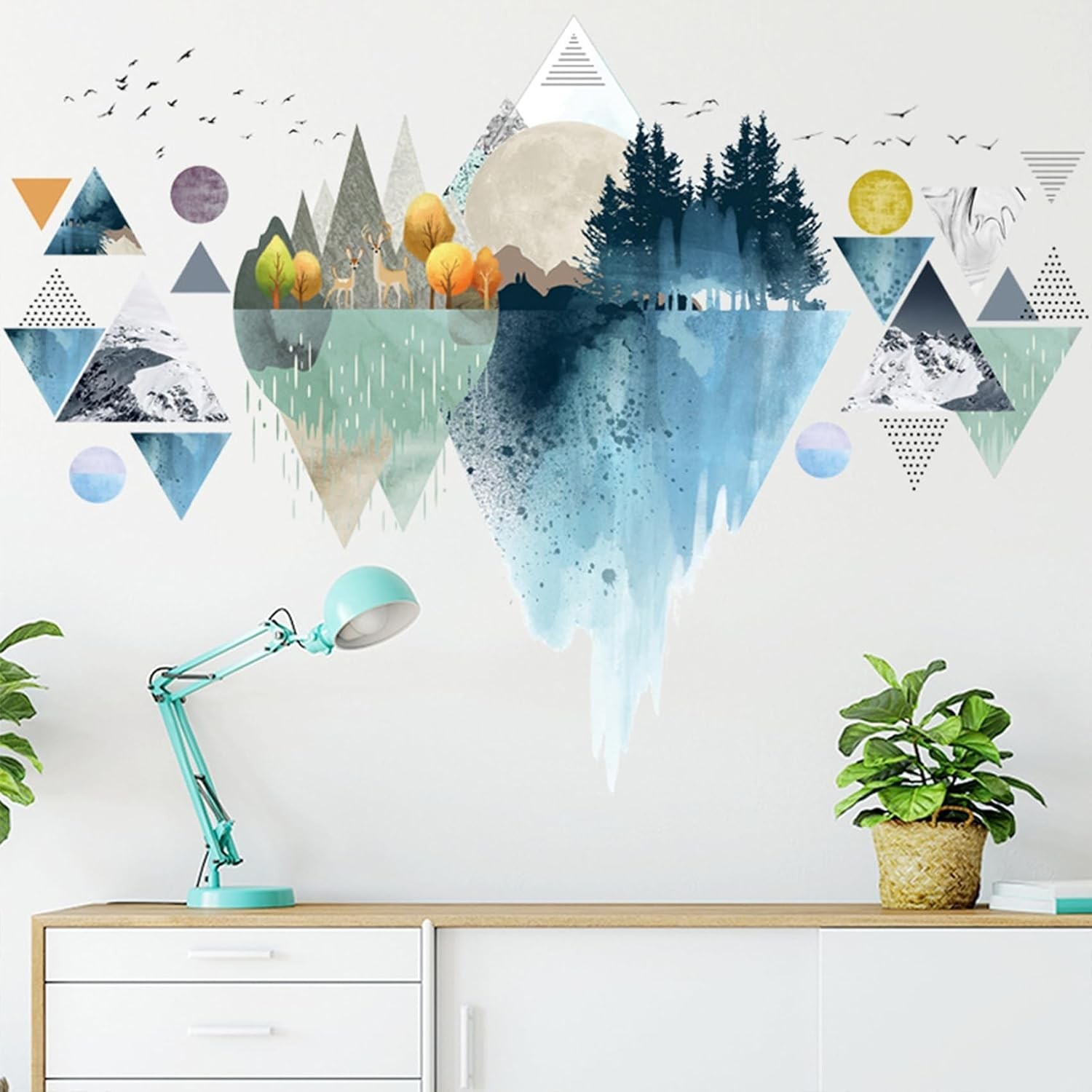 Wall Stickers Mountain Decal Geometric Removable Nursery Home Decor Blue