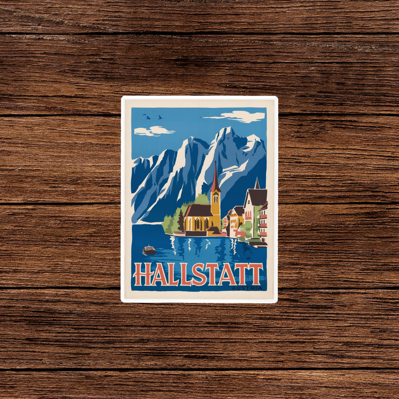 Vintage Hallstatt Austria Travel sticker Print | Retro Mountain Village #3154