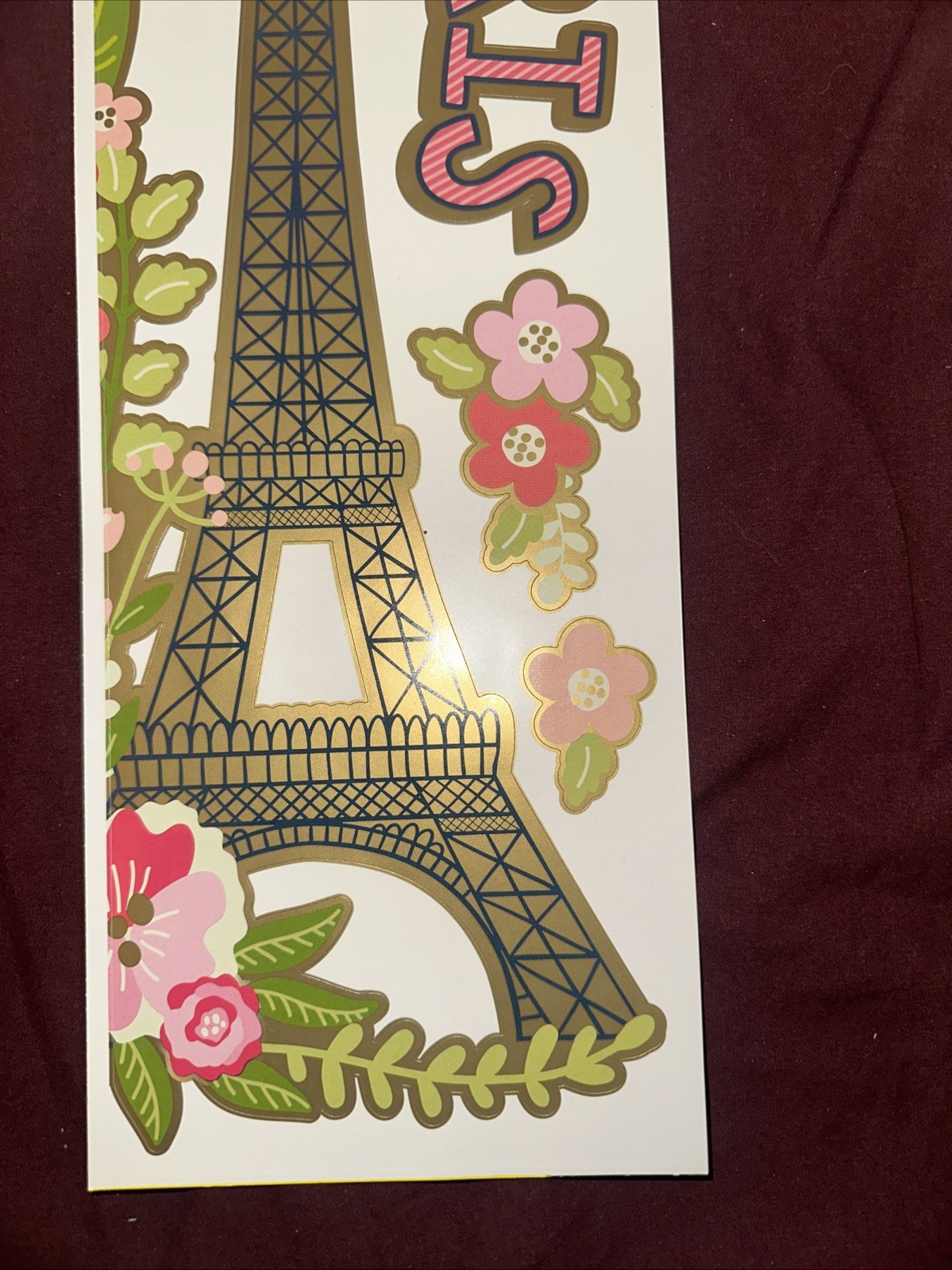 PARIS with Eiffel Tower, Flowers, Je `t’aime Wall Sticker Room Decor 6×18 Inches