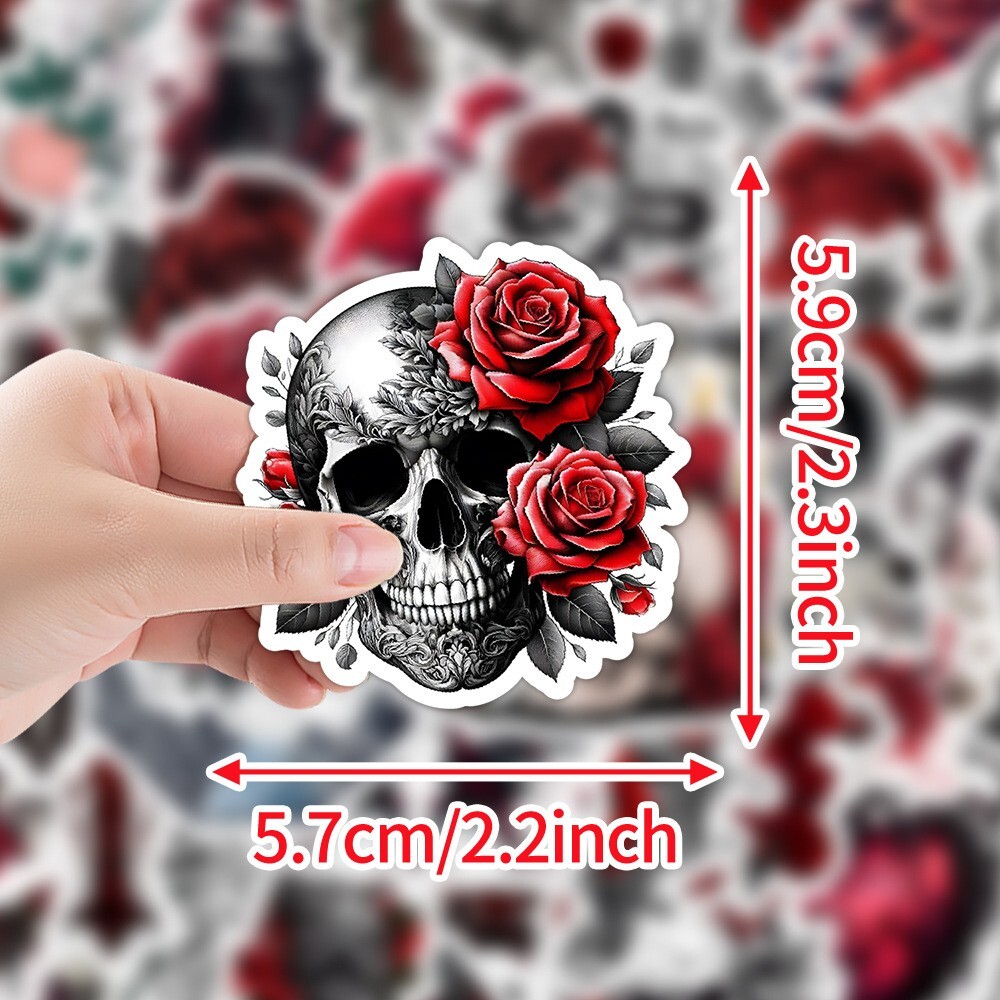 50pcs Waterproof Vinyl Stickers Red Gothic Style Skull Luggage Phone Laptop Car