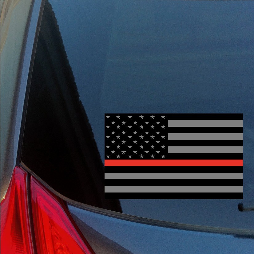 Thin Red Line subdued American Flag sticker decal Fire Department Hazmat Fireman