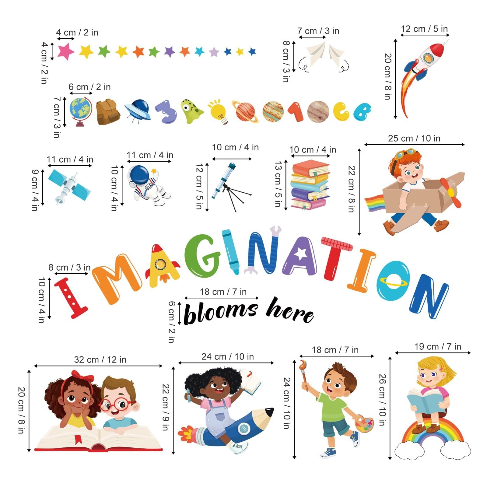 wondever Kids Inspirational Quotes Wall Decals Imagination Blooms Here Readin…