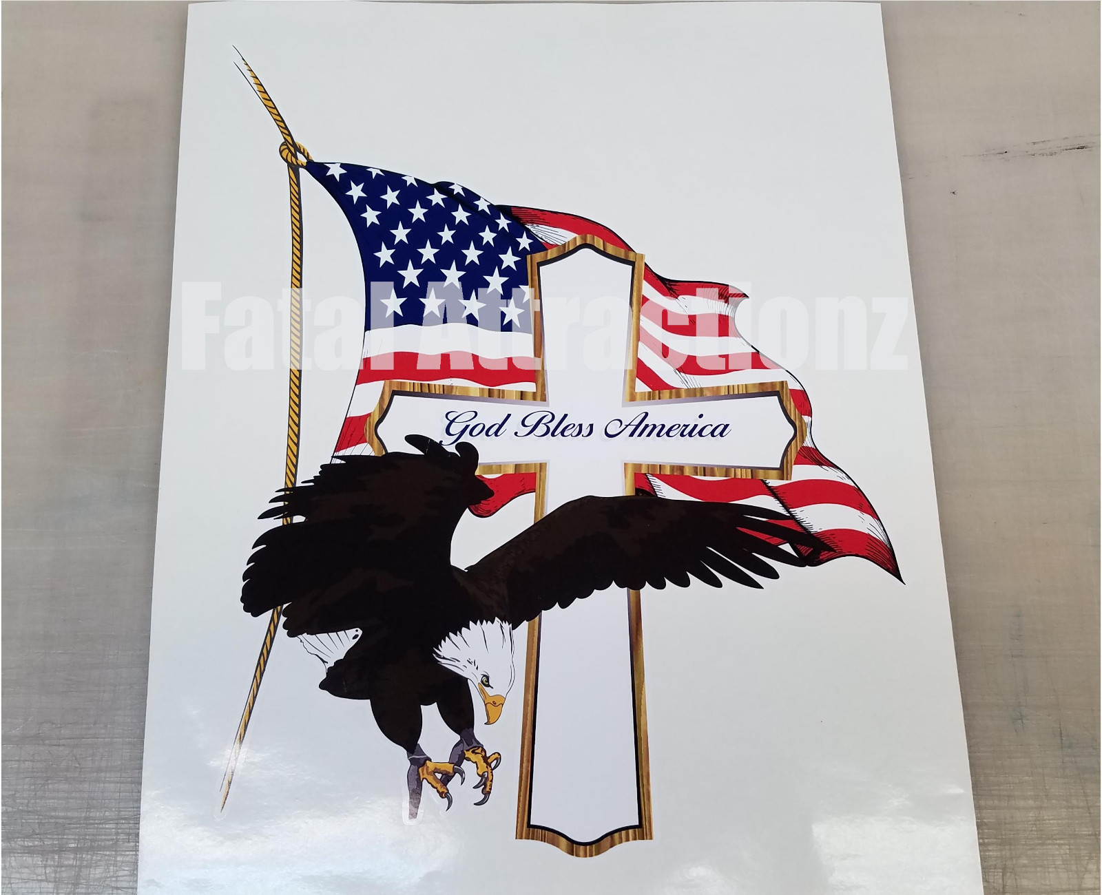 God Bless America Cross Eagle Cross Flag Vinyl Sticker Decal USA patriotic