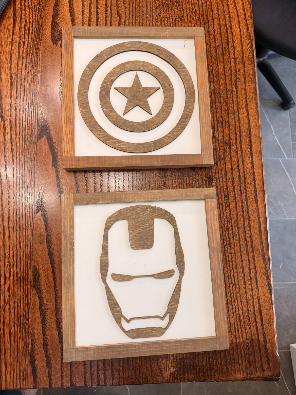 SUPERHERO DECOR – 11″ Captain America and Iron Man wooden wall signs