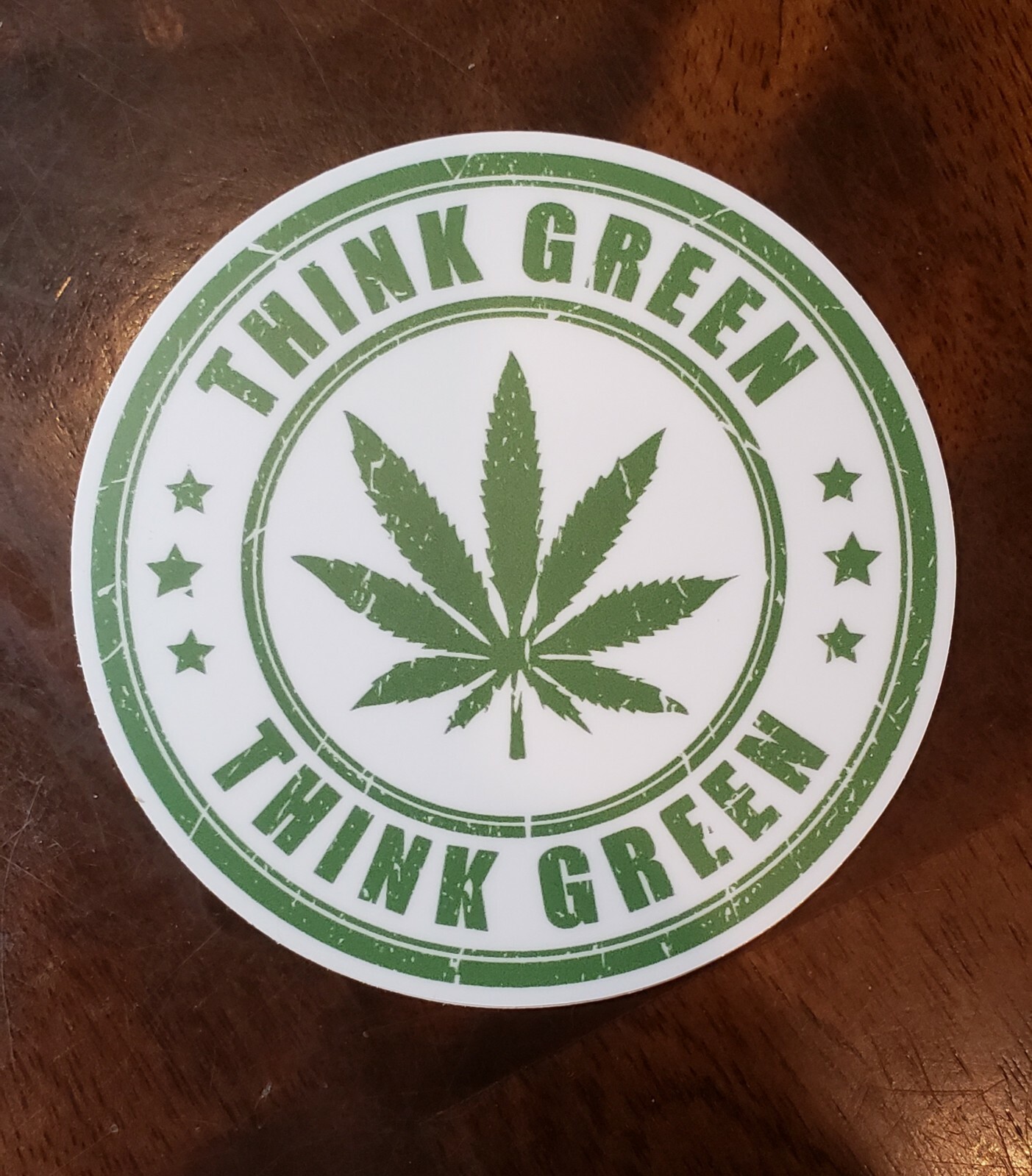 THINK GREEN MARIJUANA POT CANNABIS opaque Sticker UV Resistant Vinyl 3 inch