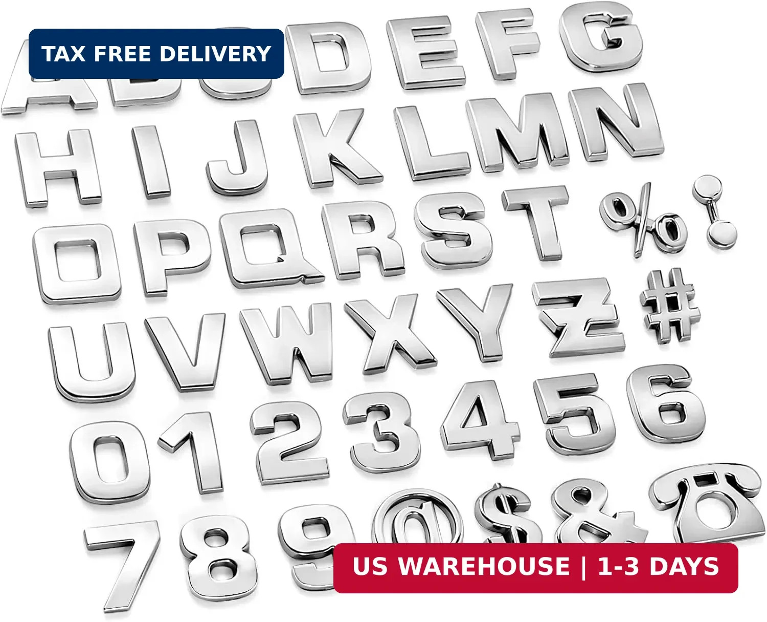 43Pcs Car Emblem Letters Sticker DIY 3D Chrome Number Symbol Badge Decal New