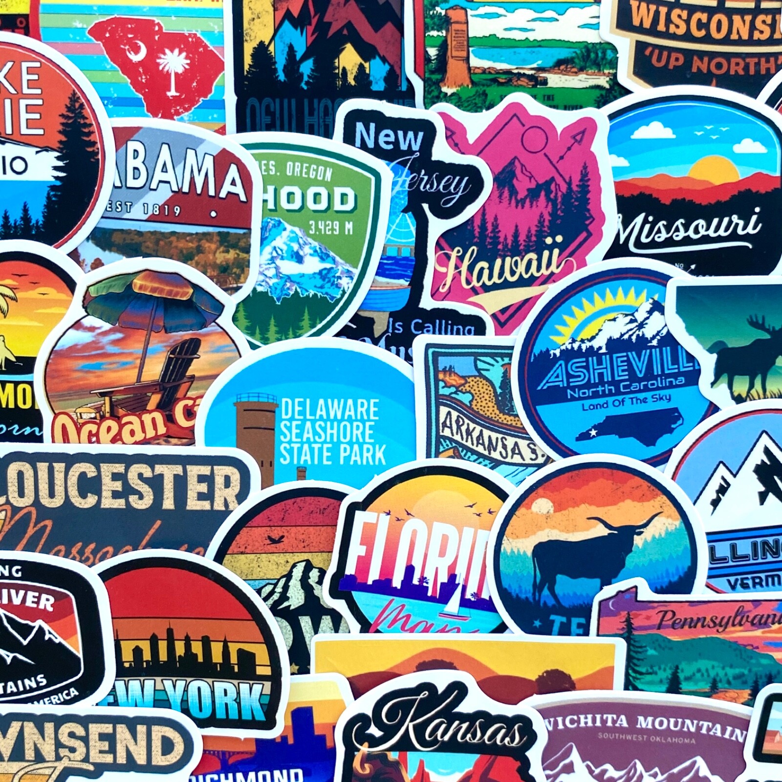 5-50 pcs State Stickers, USA Parks Travel Landmark Car Phone Laptop Vinyl Decals
