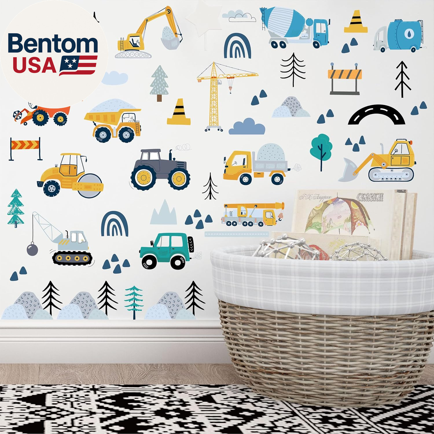 Construction Vehicle Wall Decals – 90Pcs Reusable Peel and Stick Vinyl Stickers