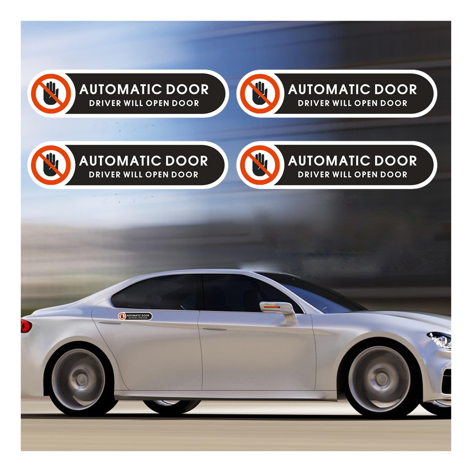 4Pack Automatic Door Stickers Driver Will Open Door Sign Adhesive Warning Decals