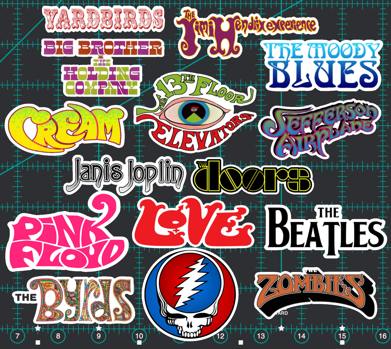 15 Psychedelic Rock Sticker Pack – Clear, Holographic, or White – Beatles Floyd