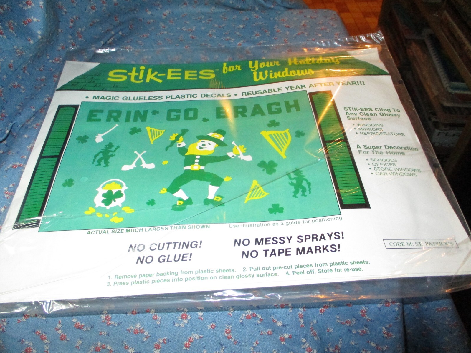 (1068) NOS Stik-ees for Creative Fun Magic Plastic Decals Code M St. Patrick’s