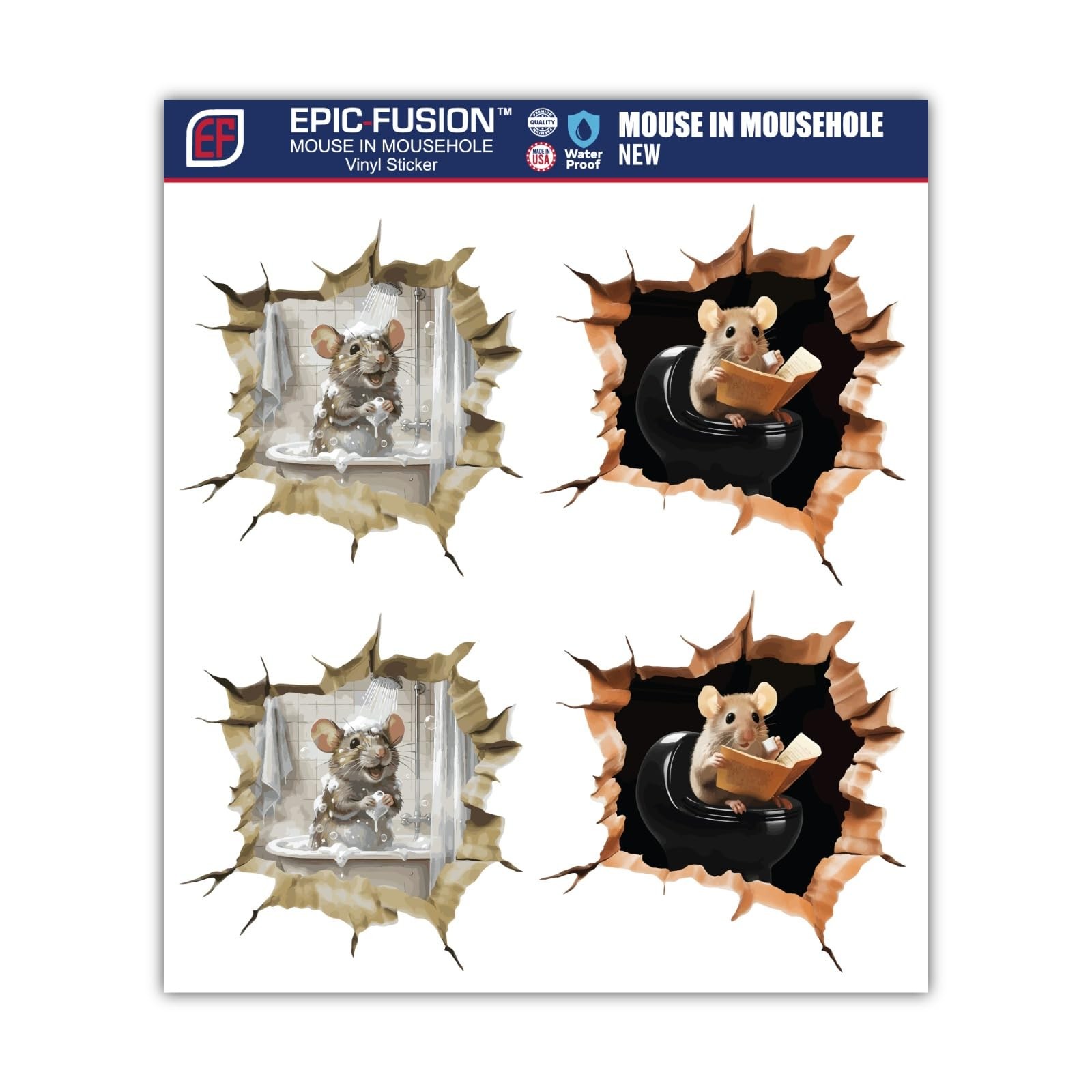 Hole Wall Stickers for – 3.5″ x 3.4″ Pack of 4 – 3D Peel & Stick Mousehole Dé…