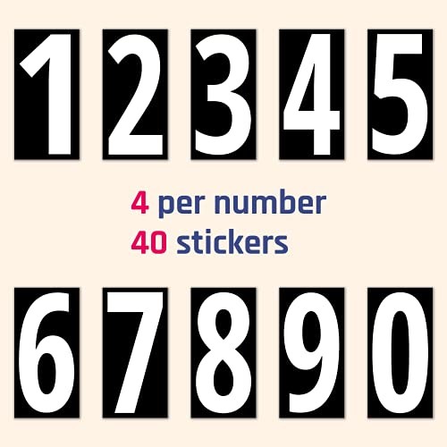 40 Pieces, 6″ – Vinyl Number Stickers, Waterproof 6 x 3 inches White Numbers