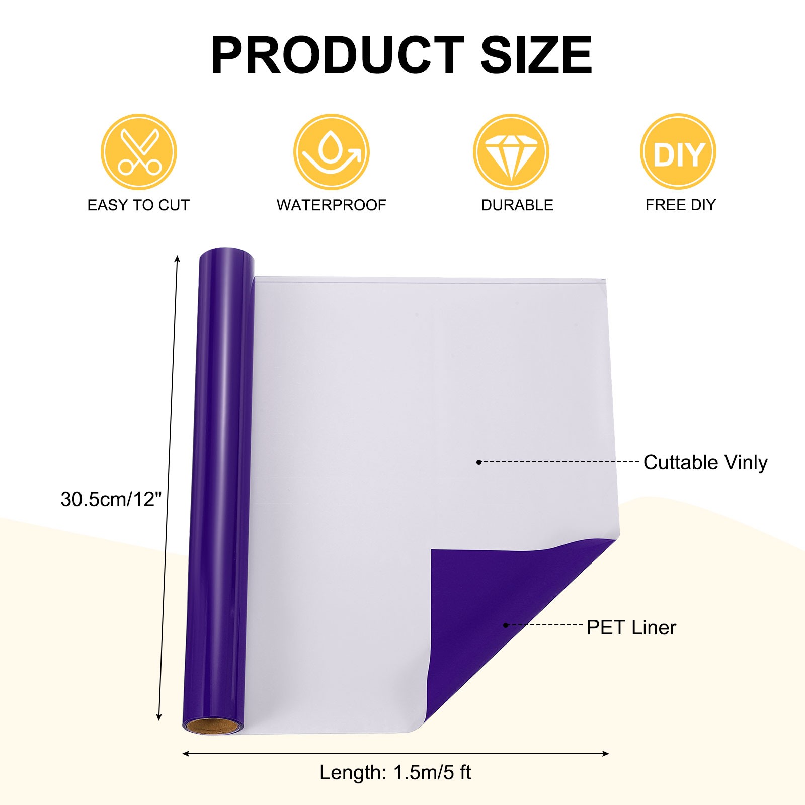 Purple Permanent Vinyl, 12 Inch x 5ft Vinyl Roll