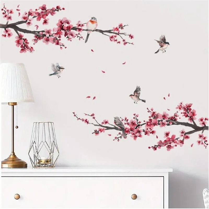 Watercolor Tree Branch Blossom Bird Wall Sticker Bedroom Living Room Background