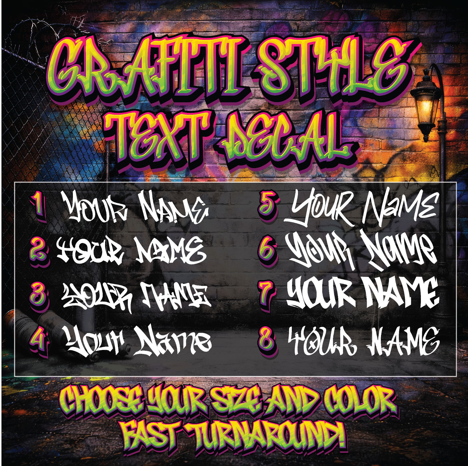 Custom Graffiti Style Name Vinyl Decal Sticker – Choose Size & Color Hip Hop