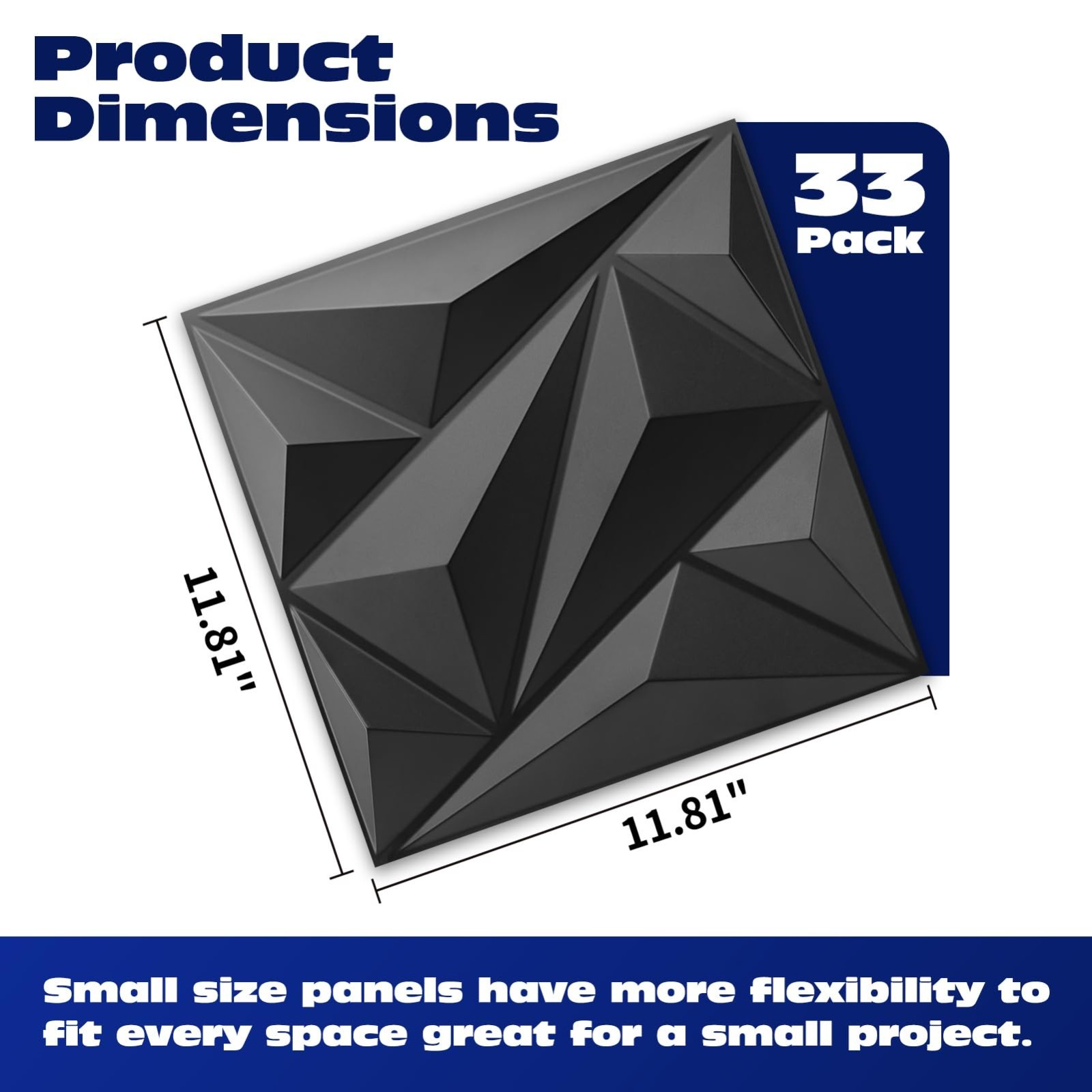 33 Pack 3D Diamond Wall Panels, Black PVC Accent Decor for Living Room, Bedroom,