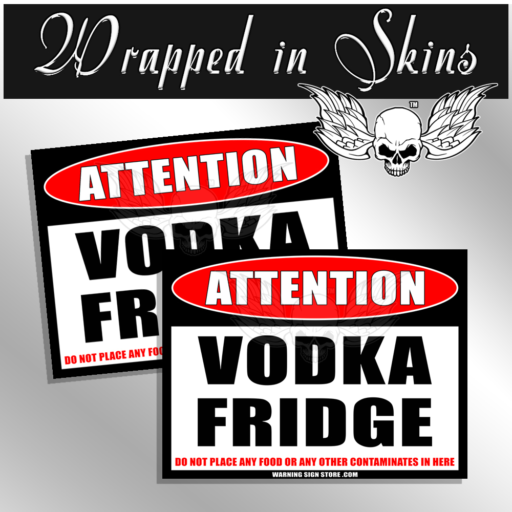 Vodka Stickers – Funny ‘Vodka Fridge’ Decals for Pub, Mini Bar – 2 Pack Stickers
