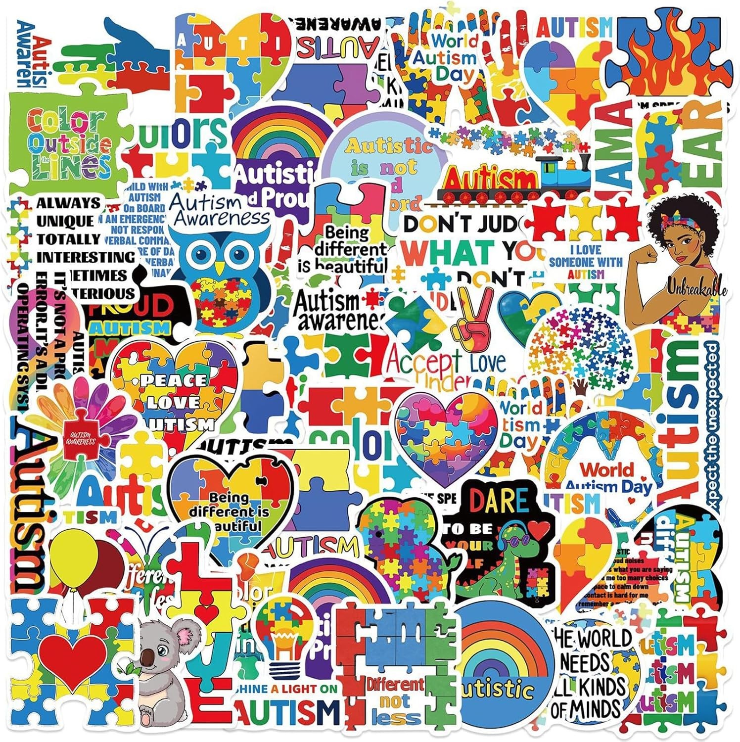 Autism Stickers for Kids Teens Adults 50Pcs Autism Awareness Waterproof Vinyl De