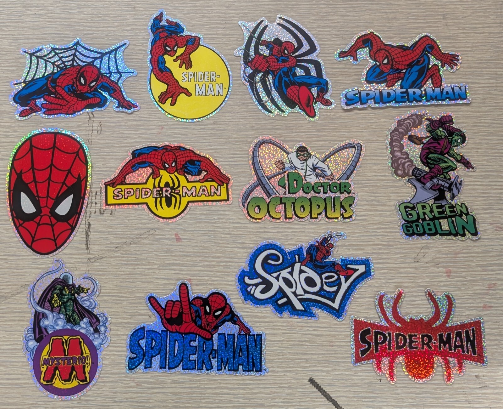 Vintage 2002 Complete Set of 12 Spider-Man Prism Stickers Series 1, SandyLion