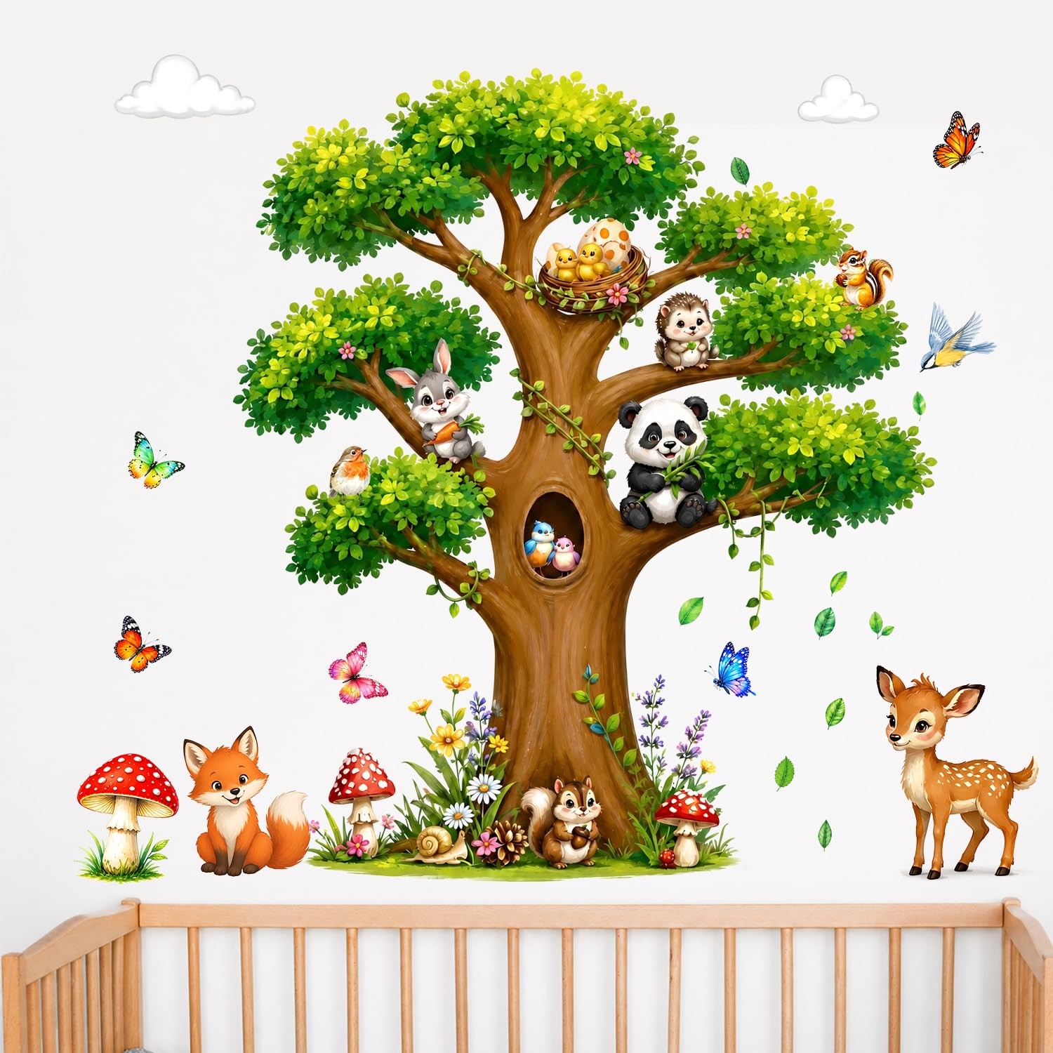 Woodland Animals Tree Wall Decals for Kids Large Tree Wall Decal with Fox Dee…