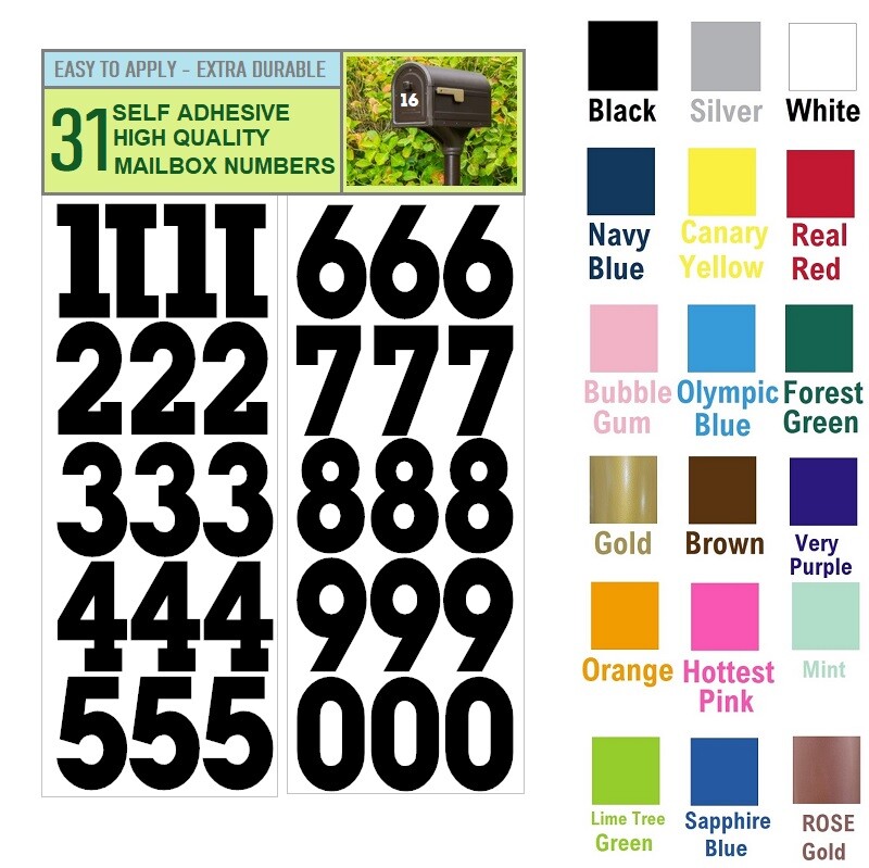 SET OF 31 2″ HIGH SELF ADHESIVE VINYL MAILBOX, DOOR, WINDOW, LOCKERS NUMBERS