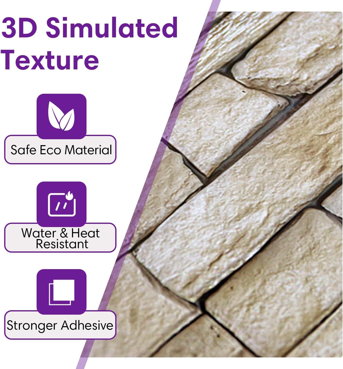 3D Peel and Stick Faux Stone Wall Panels 11.8″ x 11.8″ 10-Pack, Stone-Look Wall