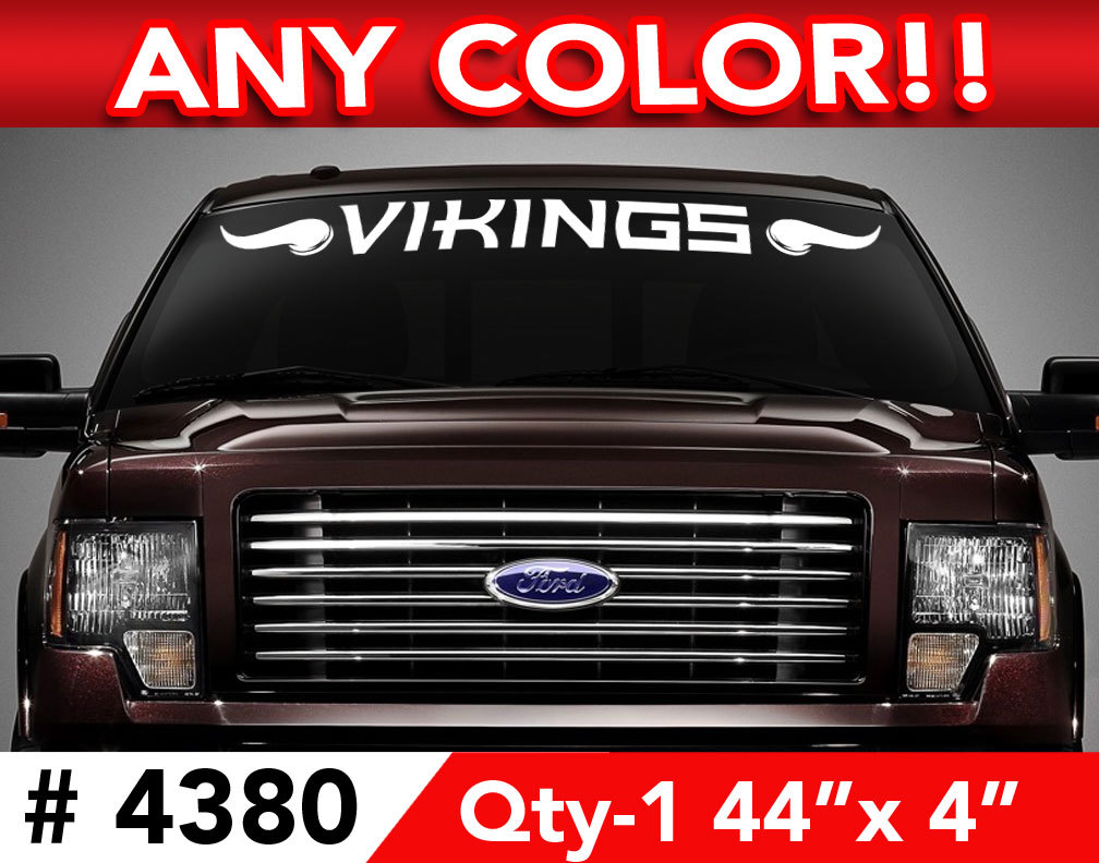 MINNESOTA VIKINGS w/ HORNS WINDSHIELD DECAL STICKER 44″x4″ ANY 1 COLOR