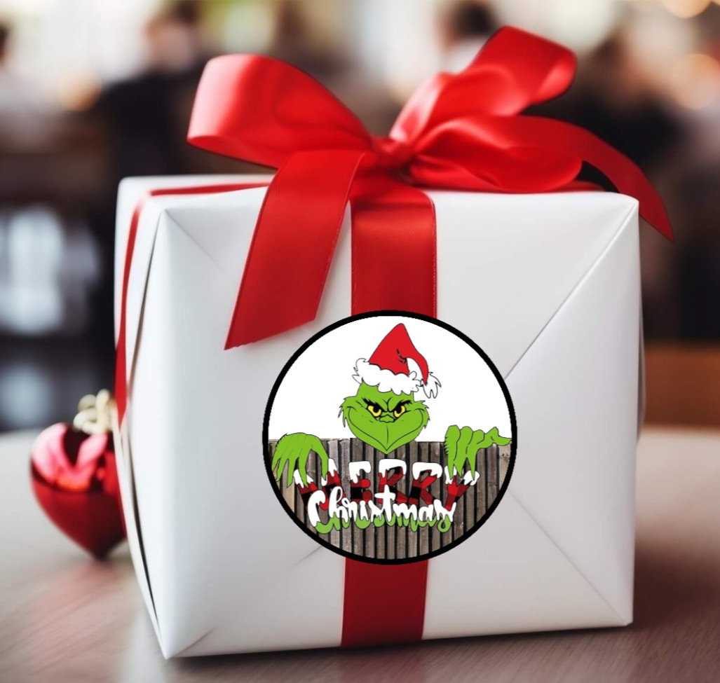 Christmas – Merry Christmas «Grinch» – 4″ Vinyl Decal Sticker Present Decor Jar