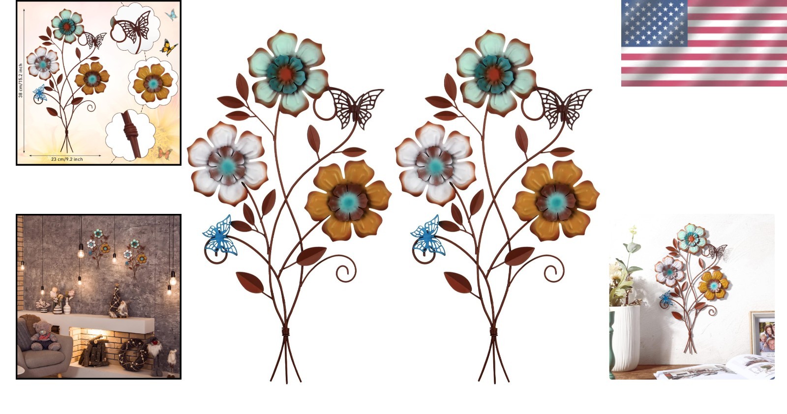 Tricolor Flowers Rustic Wall Decor – Indoor Outdoor