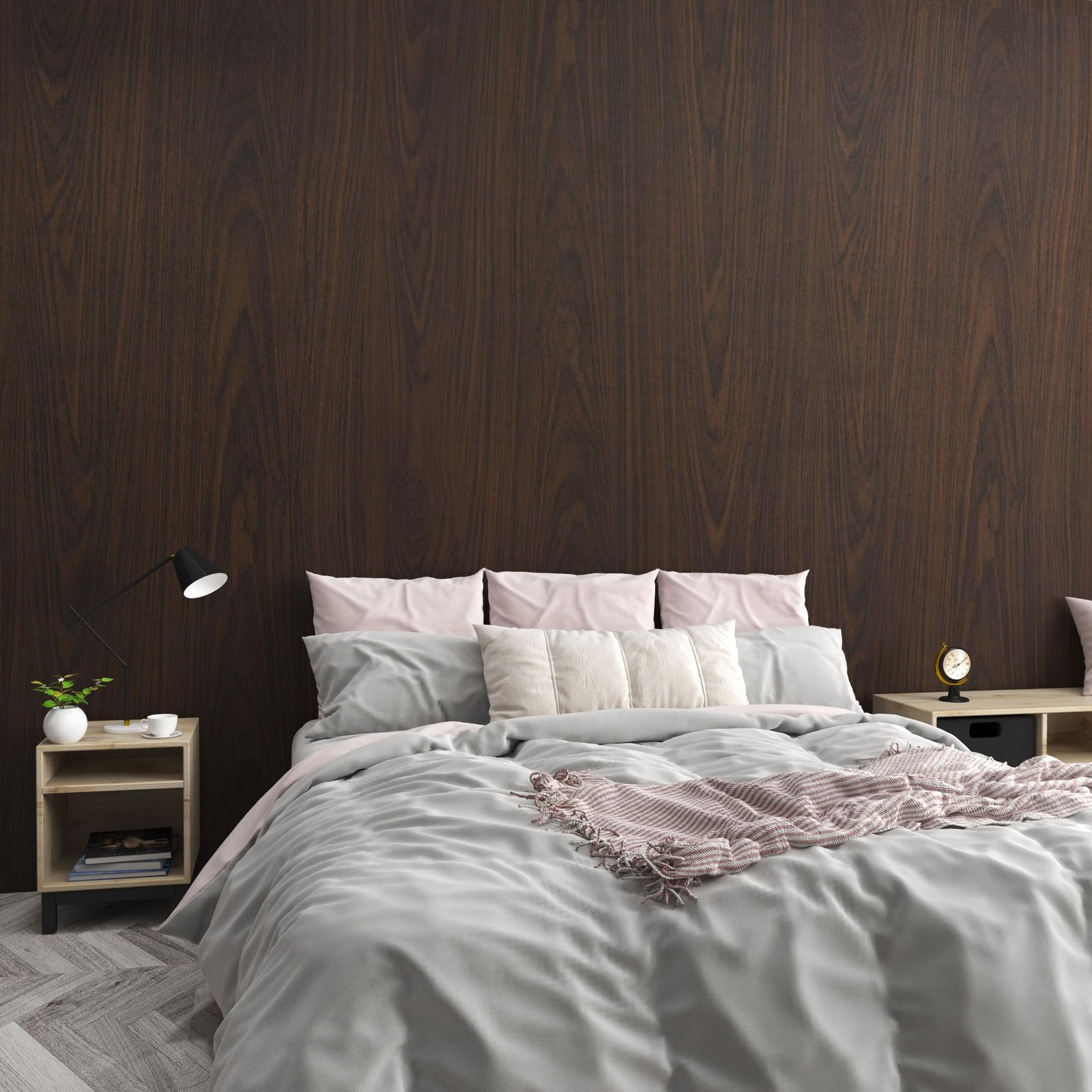 JSEVEM 16″×354″ Dark Brown Black Walnut Wood Wallpaper Peel and Stick Darke