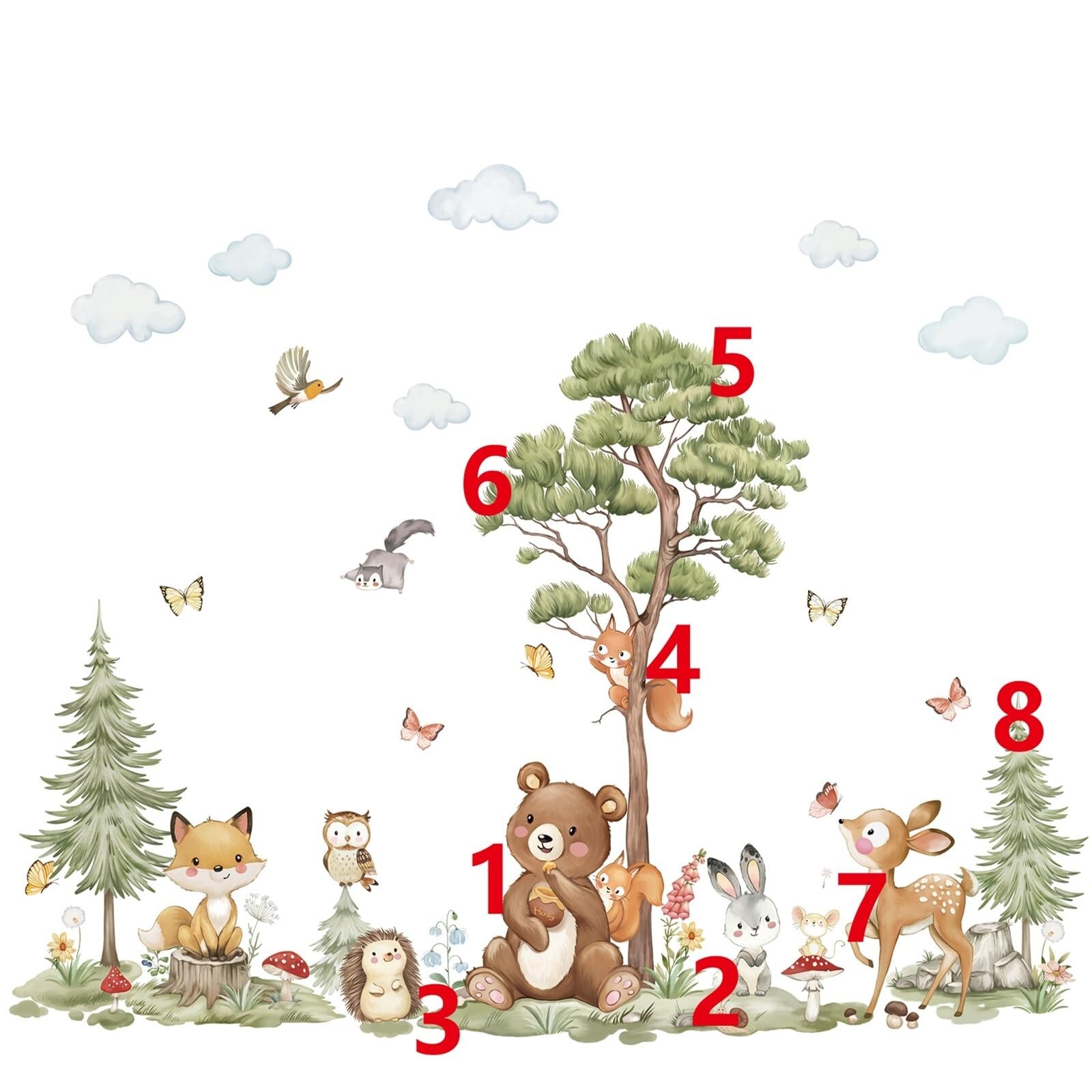wondever Woodland Animals Wall Stickers Large Pine Tree Forest Bear Deer Fox …