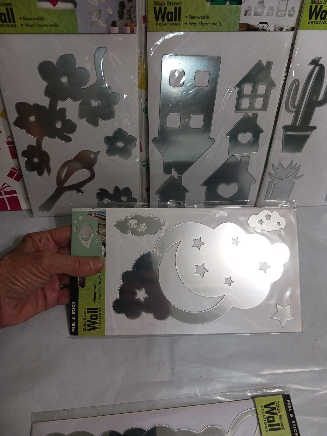 Mirror Stickers peel & stick mirrors. Bird, flowers, house, cactus plants, cloud
