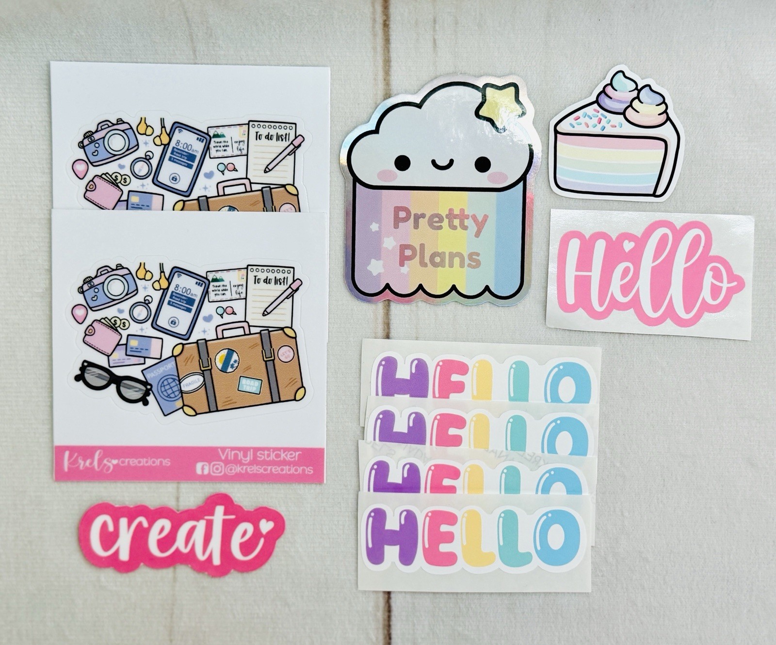 x10 Mix Lot Krels Creations Holographic Pink Rainbow Pretty Plans Vinyl Stickers
