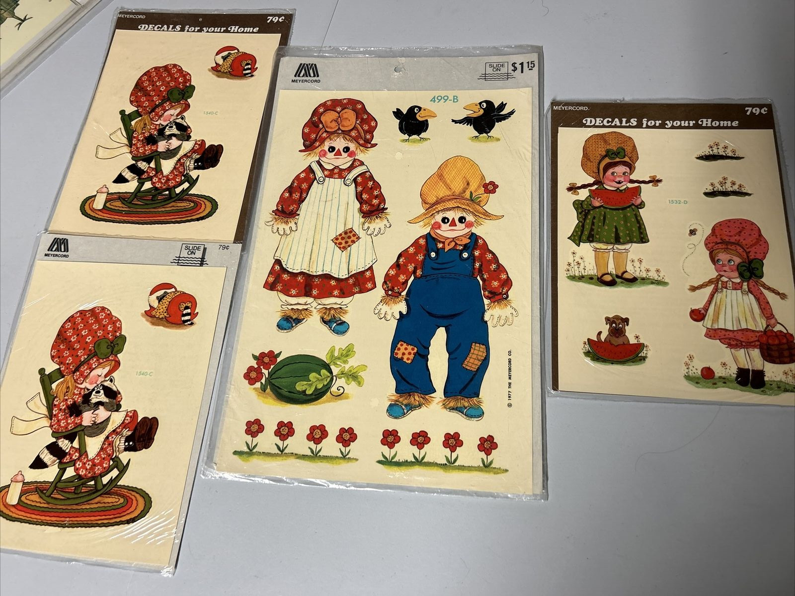 Vintage 1970’s Decals Retro Scarecrows Girl In Rocking Chair Bonnet Pinafore