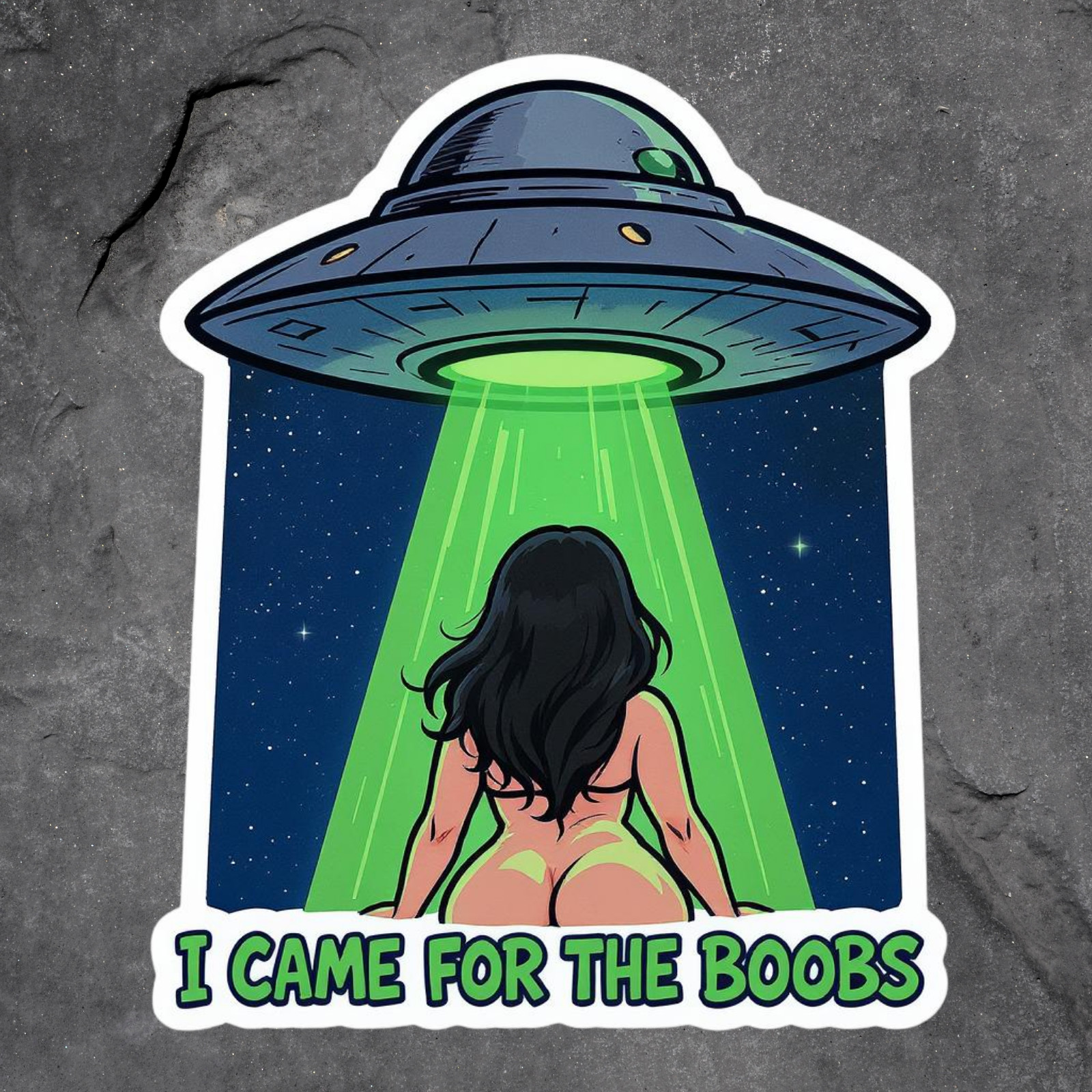 Pinup Girl UFO Abduction Sticker Vinyl Decal I Came for the Boobs Funny