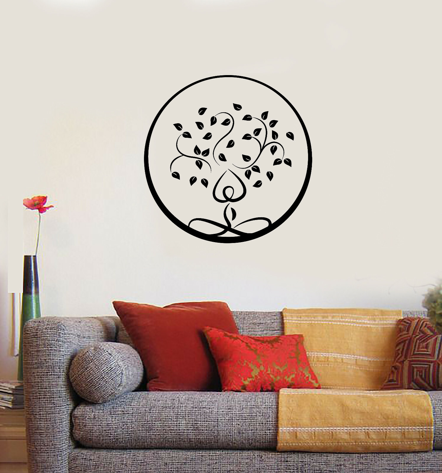 Vinyl Wall Decal Yoga Tree Leaves Zen Circle Buddhism Interior Stickers (ig5857)