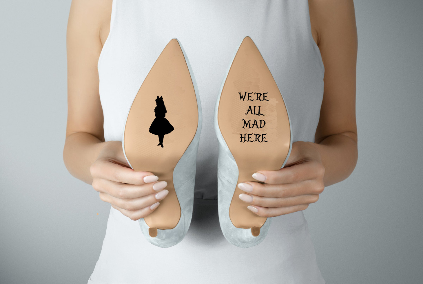 Alice in Wonderland «We’re All Mad Here» Wedding Shoe Decal Stickers #101