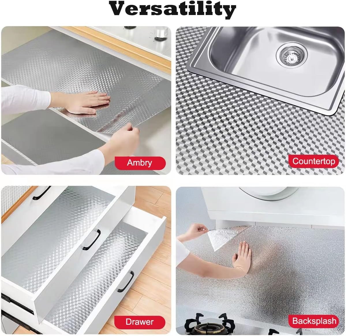 Kitchen Oil-Water Proof Wallpaper Peel Stick Aluminum Foil Backsplash Protector