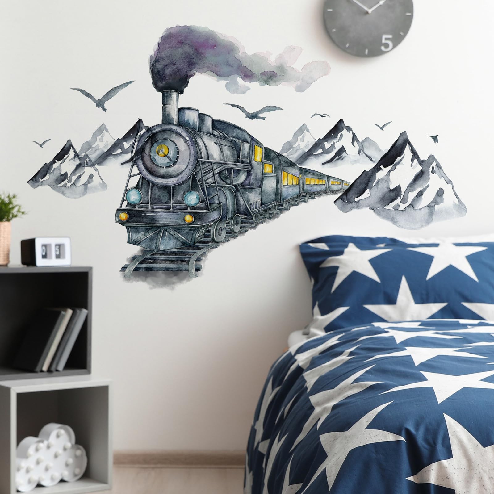 Ink Train Car Wall Stickers, 3D Wall Decals, Self Adhesive Removable