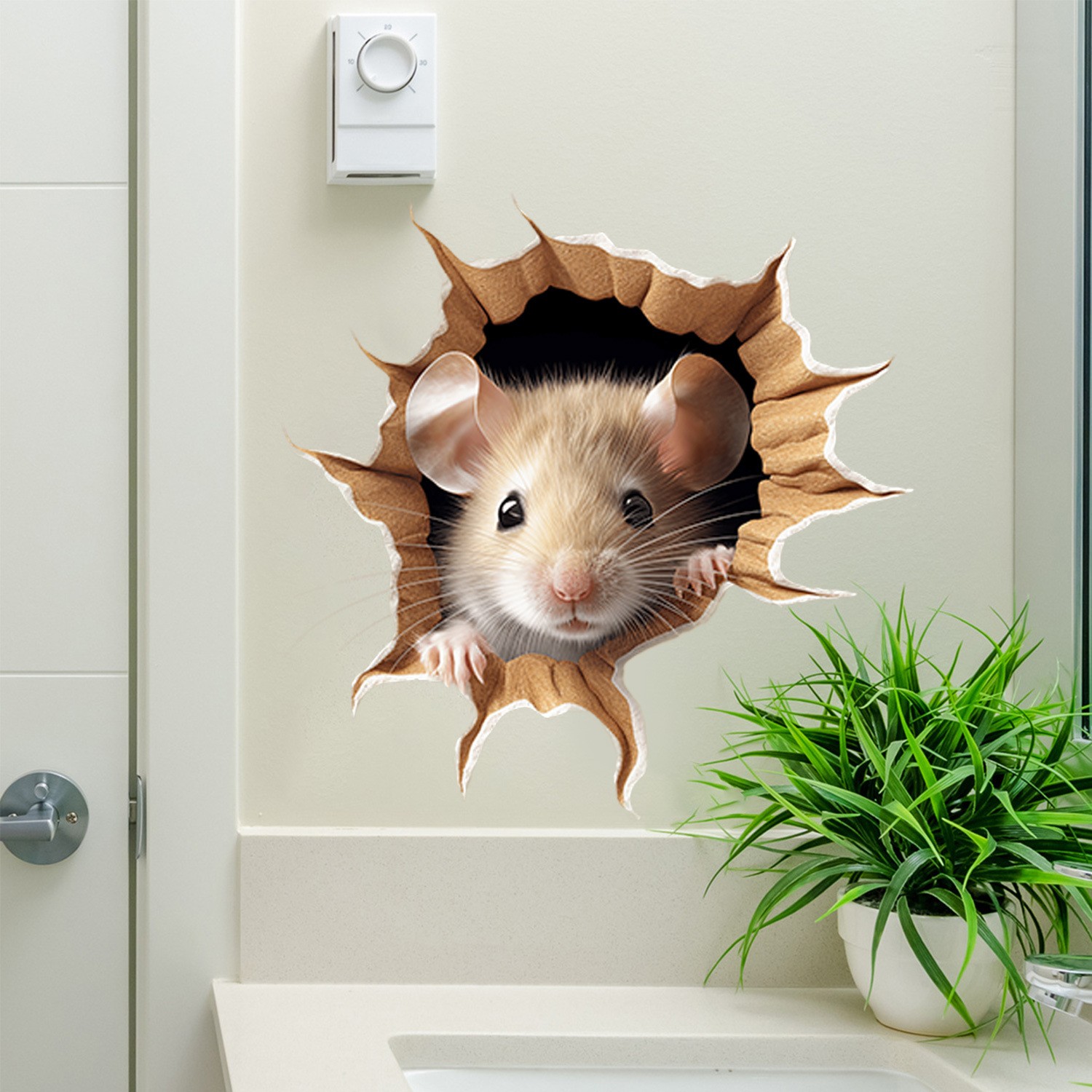 3D Mouse Hole Wall Sticker Cute Peeking Mouse Decal for Home Decor