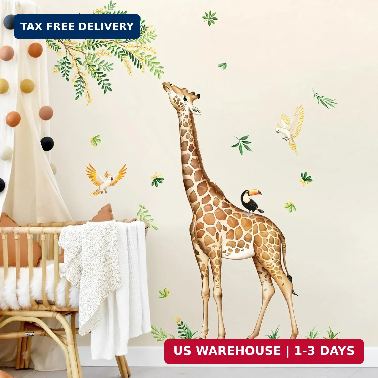 Tanlaby Large Giraffe Wall Decals Jungle Animal Wall Stickers Leopard Deer Safar