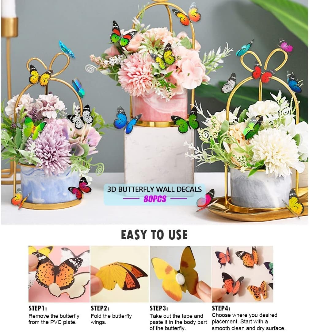 Vibrant 80 Pcs Butterfly Wall Stickers – Perfect for Kids’ Rooms & Parties