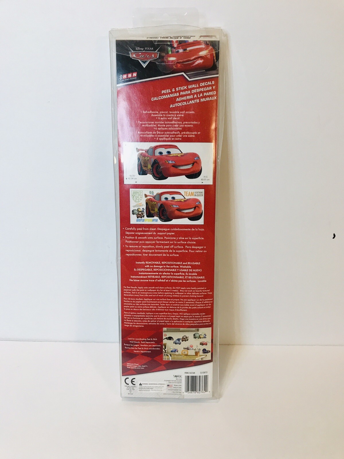 VTG CARS Peel And Stick Wall Decals Disney Pixar 7 Total Decals New & Sealed