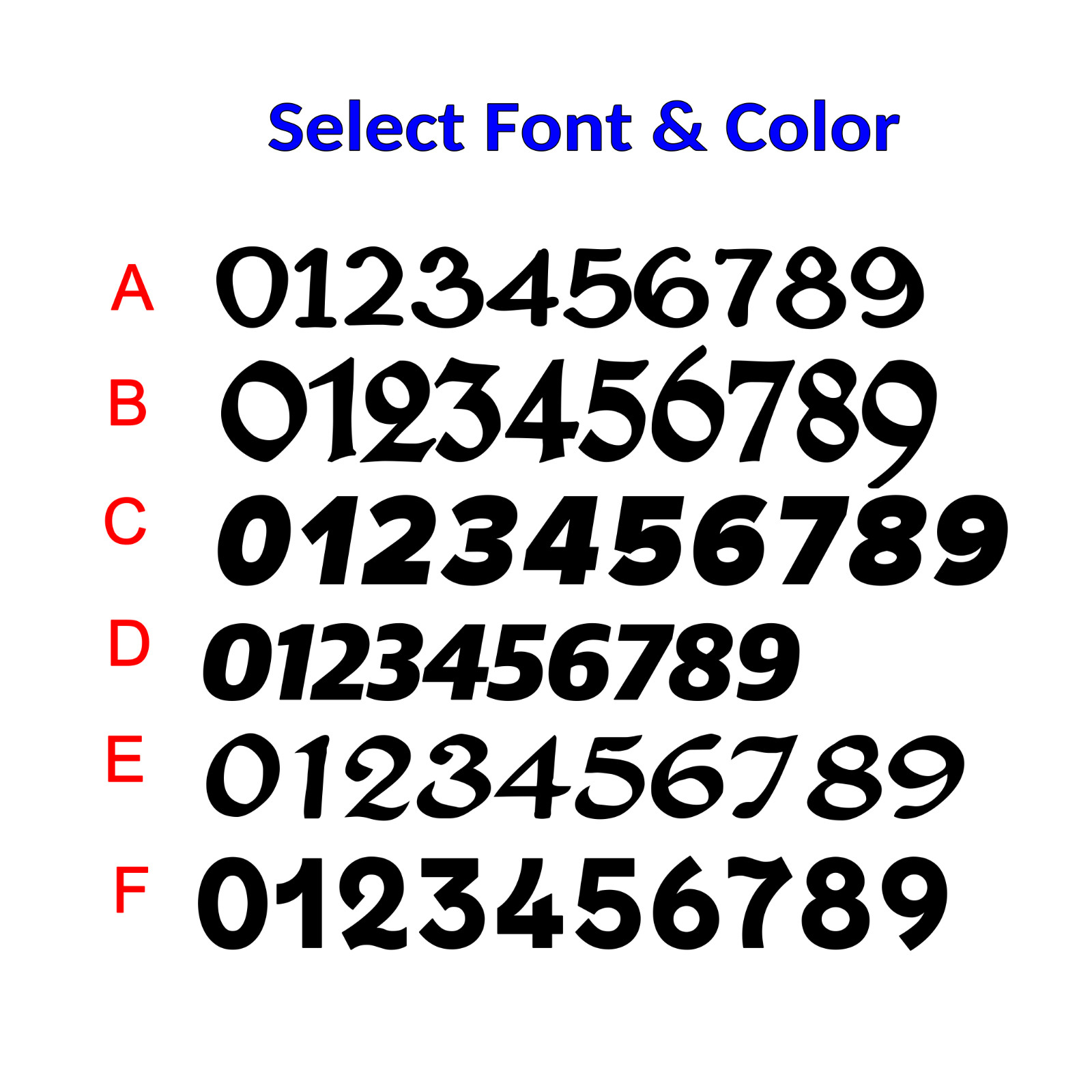 0-9 Set of 40 Vinyl Number Decals Size 1″ – Numbers Select Font Style & Color