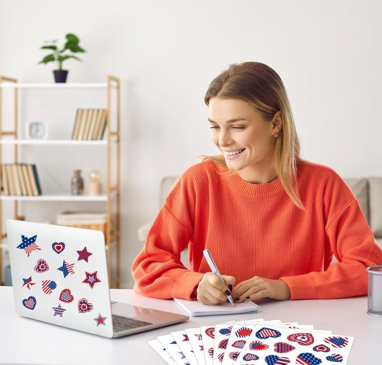 432Pcs Patriotic Stickers American Flag Print Star Heart Shaped Stickers 4Th of