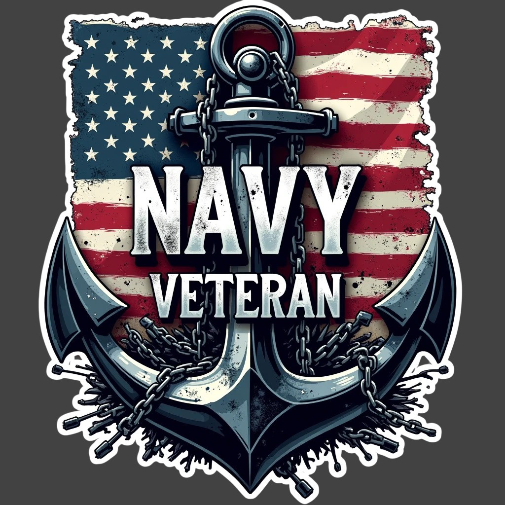 Navy Veteran Anchor American Flag Sticker Vinyl Decal Military Patriotic 5″