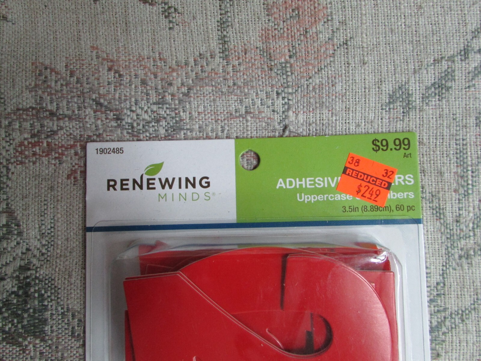 Red Renewing Minds Adhesive Uppercase Letters and Numbers, 3.5″, 60 pc, new