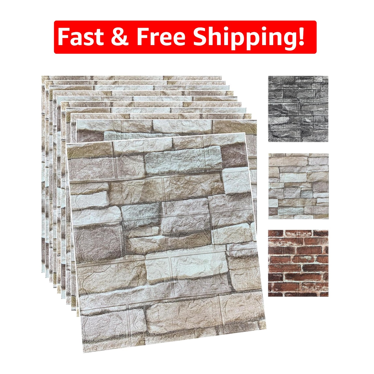 20PCS Waterproof 3D Brick Wallpaper – Peel and Stick Foam Panels in Rock Color